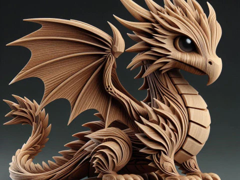 Дерев'яний дракон, перш ніж почати кричати вогонь фантазії 3D Принт Модель