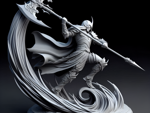 Halberdier Warrior in Mid-Swing 3D 프린트 모델