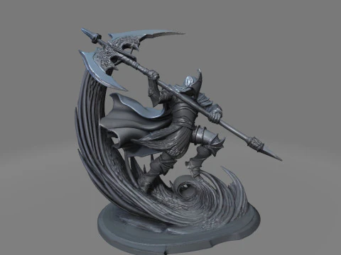 Halberdier Warrior in Mid-Swing 3D Print Model