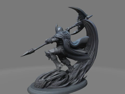 Halberdier Warrior in Mid-Swing 3D Print Model