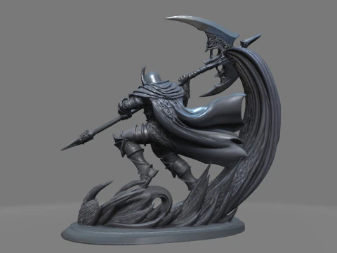 Halberdier Warrior in Mid-Swing 3D Print Model