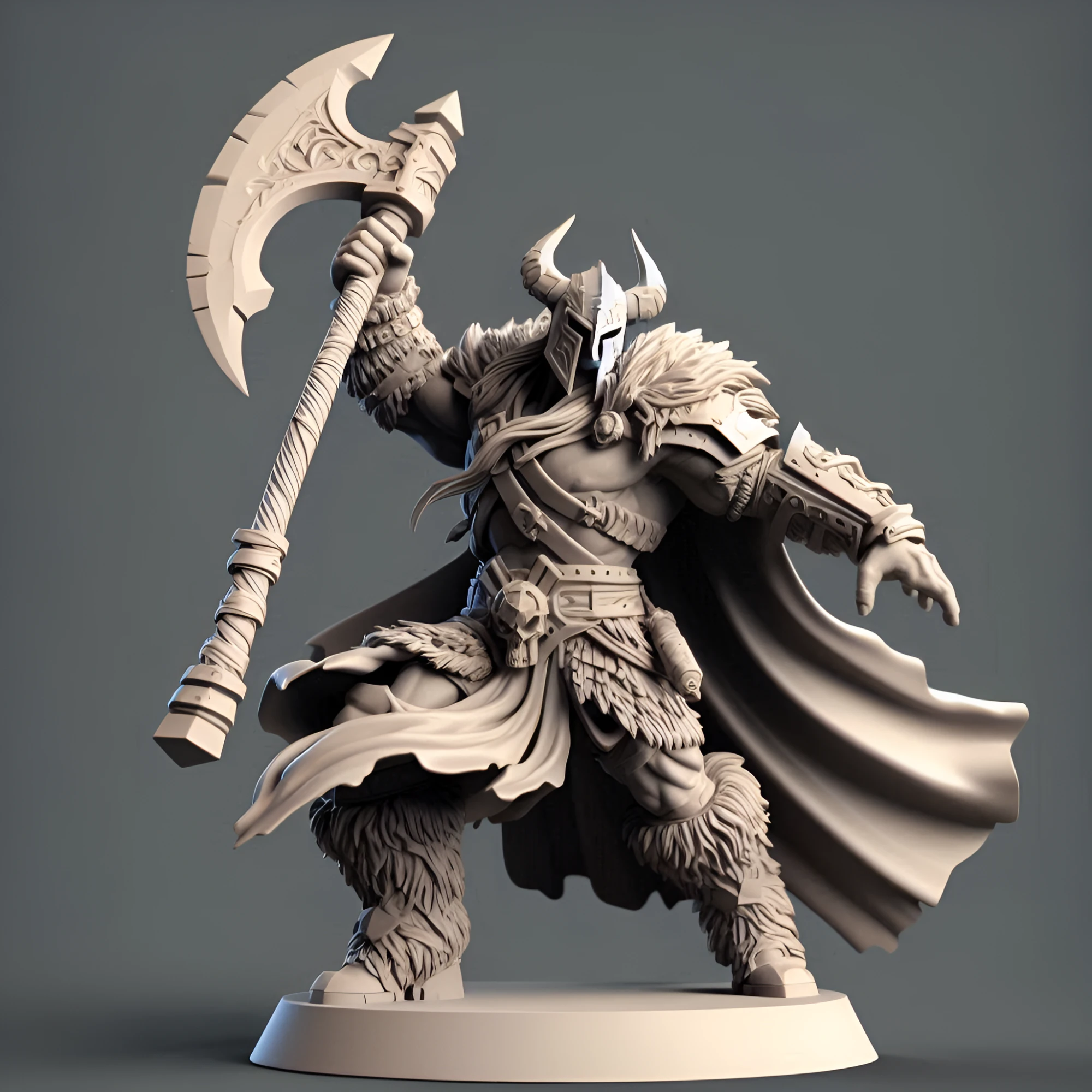 Faceless Axe Warrior in Battle Swing 3D Print Model .c4d .max .obj .3ds .fbx .stl .blend 