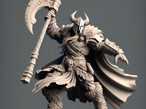 Faceless Axe Warrior in Battle Swing Modèles 3D en vedette