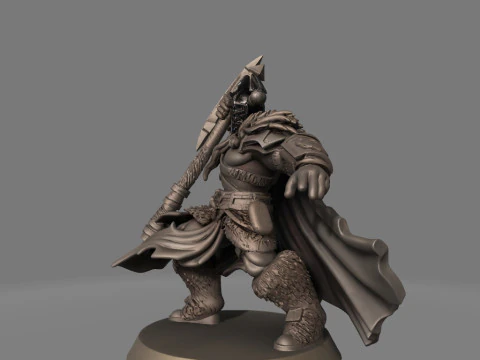 Faceless Axe Warrior in Battle Swing 3D Print Model