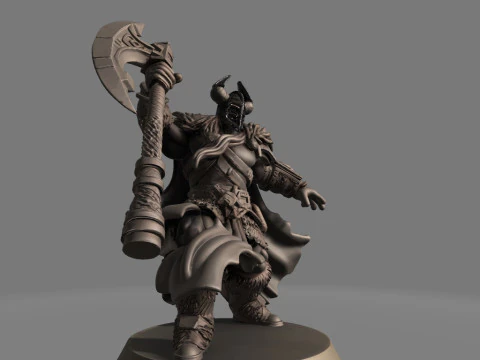 Faceless Axe Warrior in Battle Swing 3D Print Model