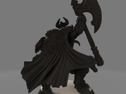 Faceless Axe Warrior in Battle Swing 3D Print Model