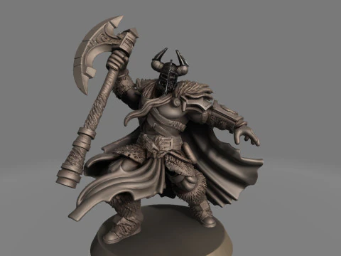 Faceless Axe Warrior in Battle Swing 3D Print Model