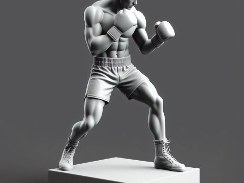 Boxer in Fighting Stance 3D Print Model