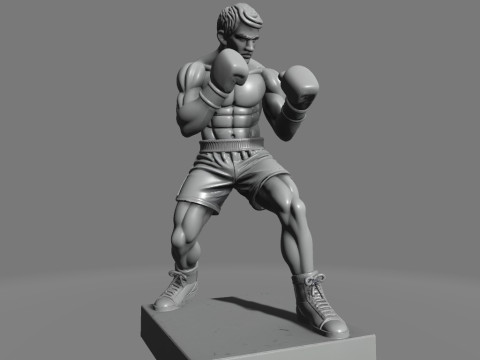 Boxer in Fighting Stance 3D Print Model