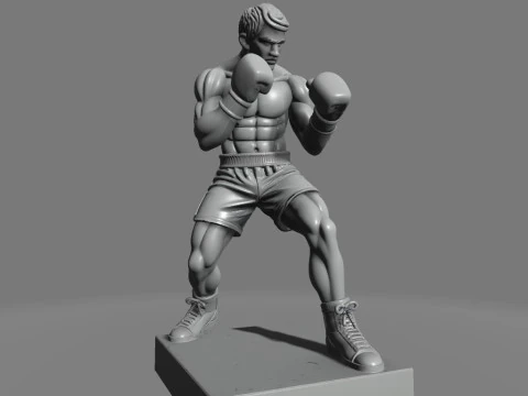Boxer in Fighting Stance 3D Print Model