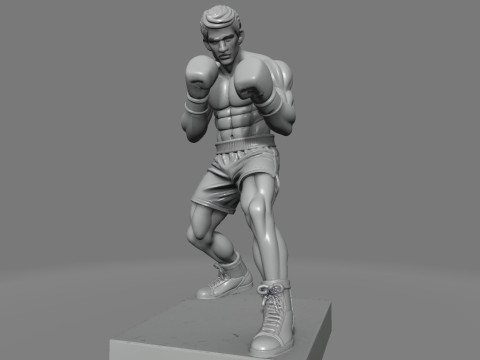 Boxer in Fighting Stance 3D Print Model