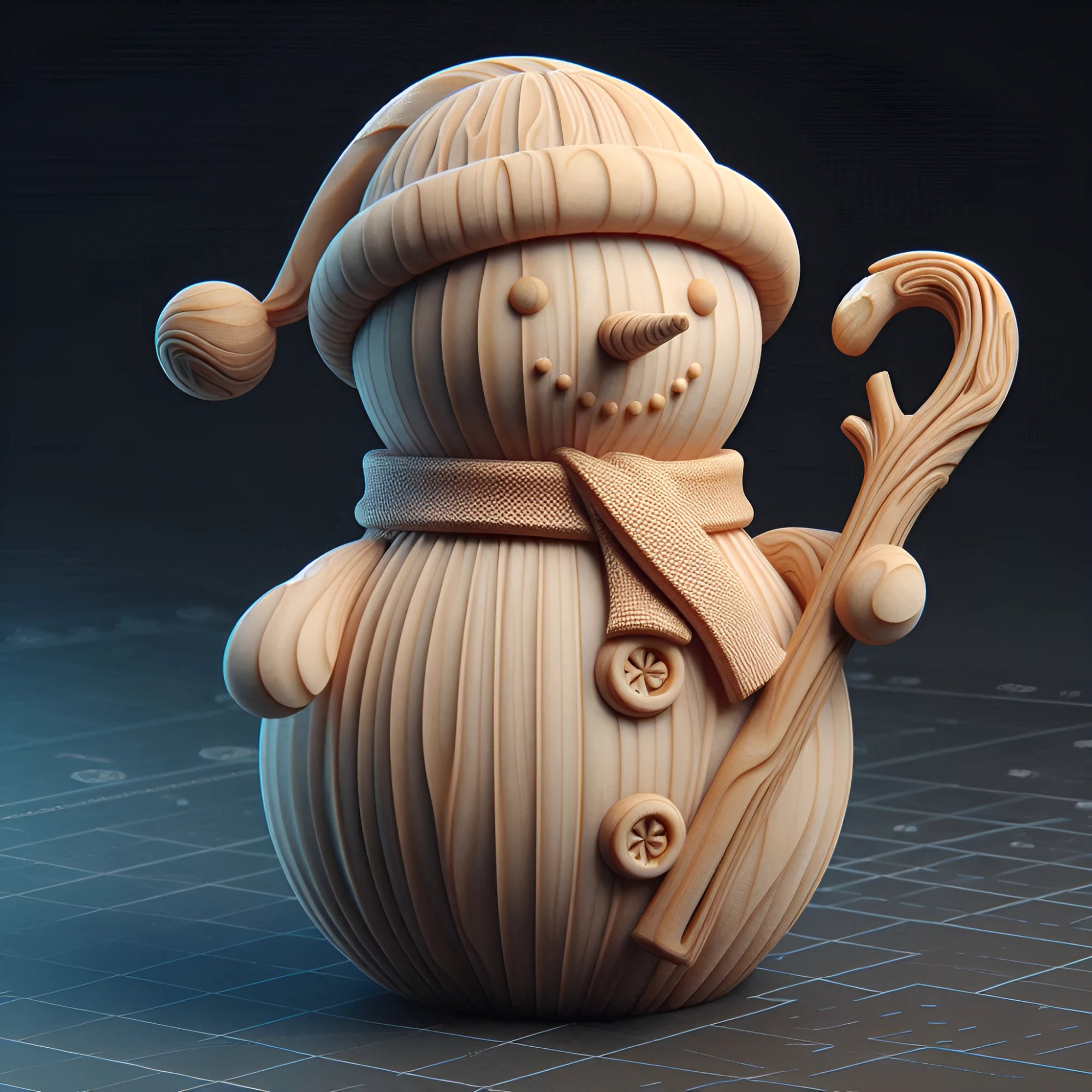 Stylized Wooden Snowman 3D Print Model .c4d .max .obj .3ds .fbx .stl .blend 