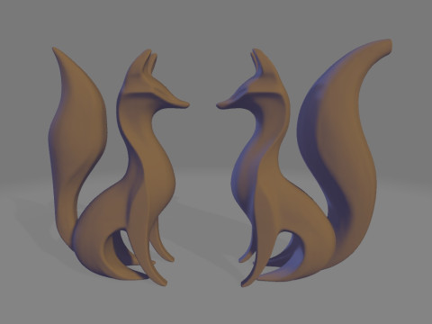 Minimalist Black White Fox Pair Sculpture 3D प्रिंट मॉडल