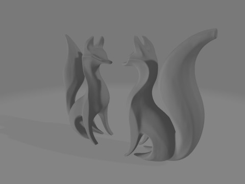 Minimalist Black White Fox Pair Sculpture 3D प्रिंट मॉडल