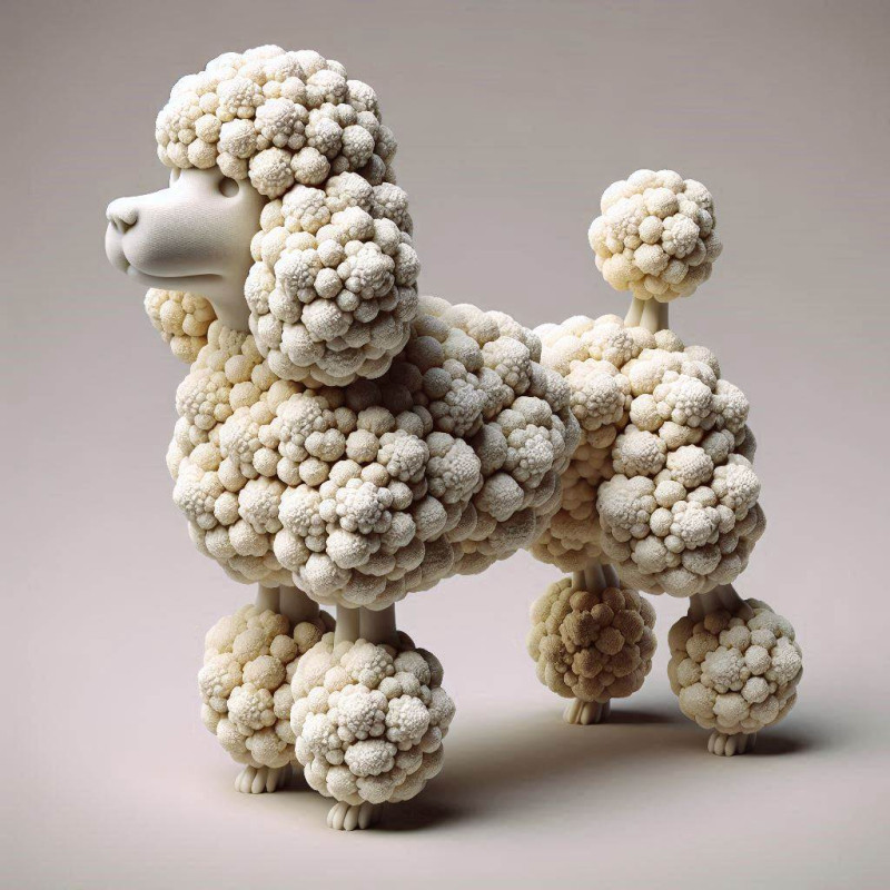 Cauliflower Textured Poodle 3D Baskı Modeli .c4d .max .obj .3ds .fbx .stl .blend
