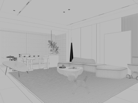 Modern living room dining room Model 3D