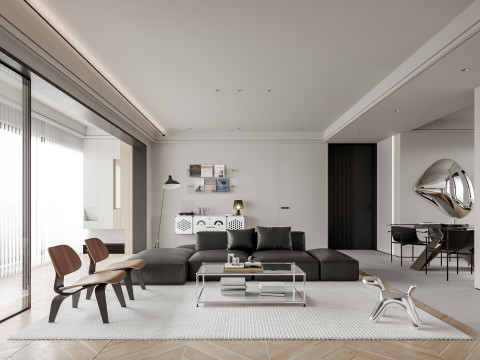 Modern living room dining room kitchen 3D Model