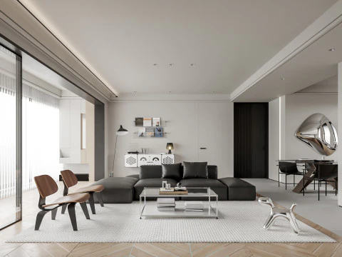 Modern oturma odası yemek odası mutfak 3D Model