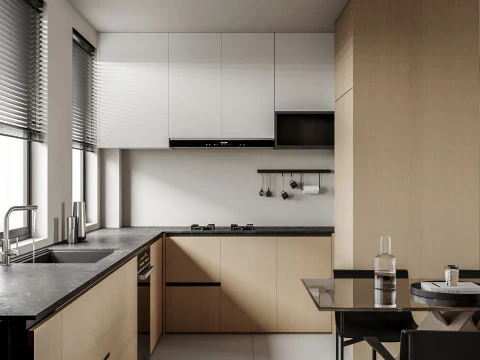 Modern living room dining room kitchen 3D Model