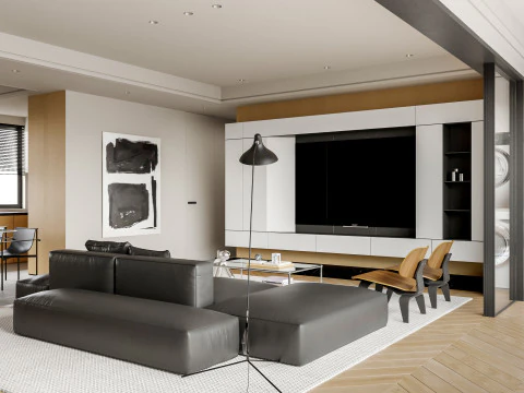 Modern living room dining room kitchen 3D Model