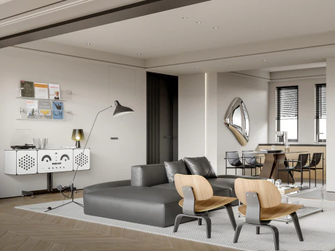 Modern living room dining room kitchen 3D Model