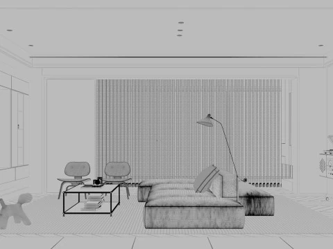 Modern living room dining room kitchen 3D Model