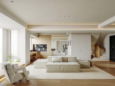 Modern living room dining room kitchen 3D 모델