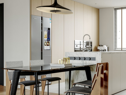 Modern living room dining room kitchen 3D मॉडल