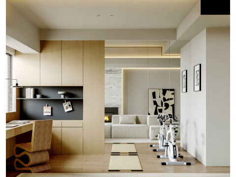 Modern living room dining room kitchen 3D मॉडल