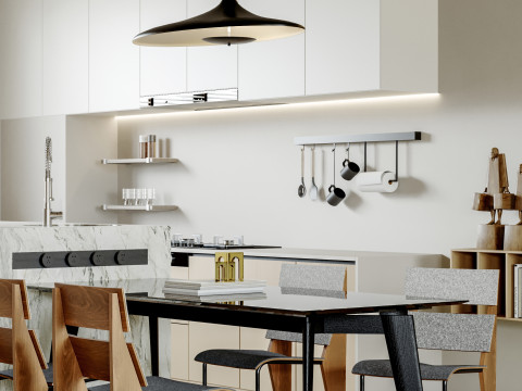 Modern living room dining room kitchen 3D मॉडल