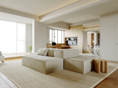 Modern living room dining room kitchen 3D मॉडल
