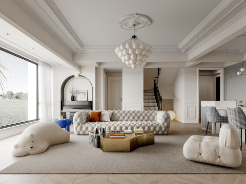 Modern living room dining room kitchen 3D 모델