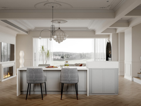 Modern living room dining room kitchen Modelo 3D