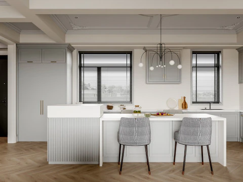 Modern living room dining room kitchen 3D Model