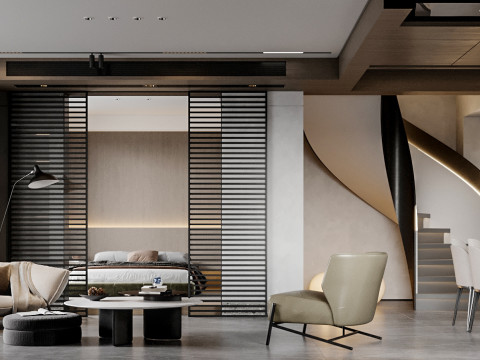 Modern living room dining room kitchen 3D 모델