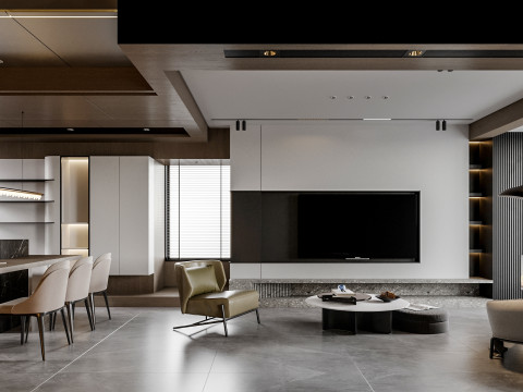 Modern living room dining room kitchen 3D Model