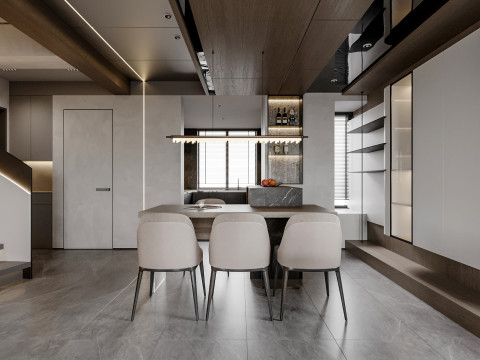 Modern living room dining room kitchen 3D Model
