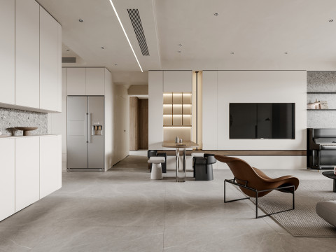 Modern living room dining room kitchen 3D मॉडल