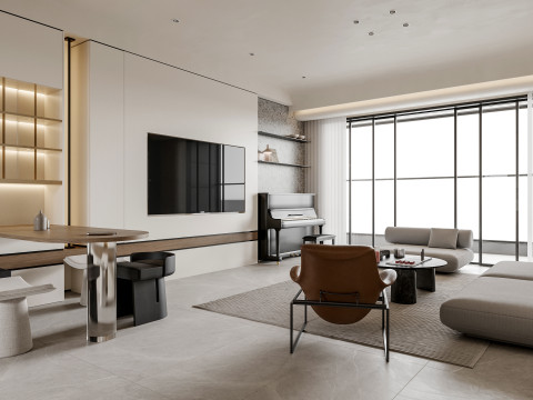 Modern living room dining room kitchen 3D मॉडल
