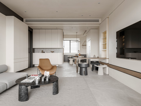Modern living room dining room kitchen 3D मॉडल