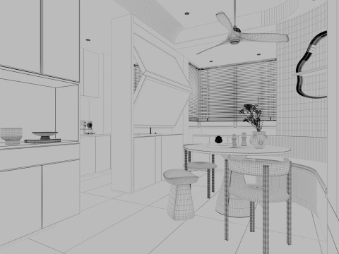 Modern living room dining room kitchen 3D मॉडल