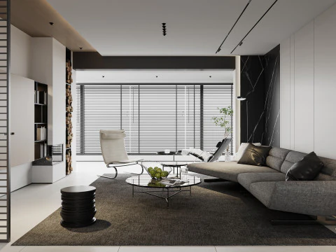 Modern oturma odası yemek odası mutfak 3D Model