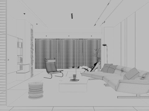 Modern living room dining room kitchen Modèle 3D