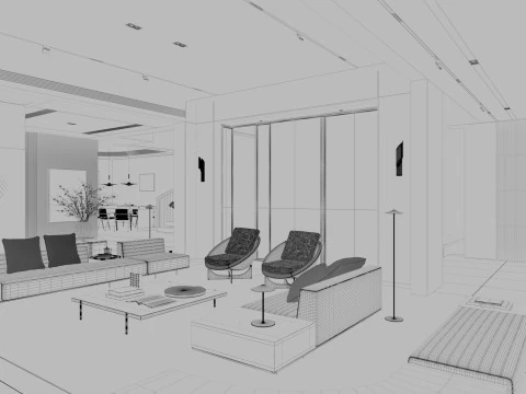 Modern living room dining room 3D Model