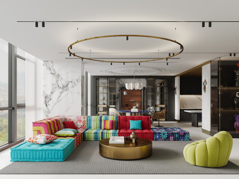 Luxurious living room and dining room hallway 3D 모델