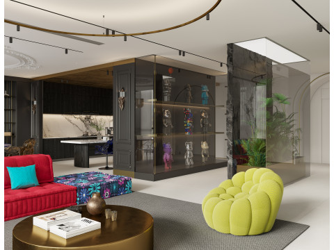 Luxurious living room and dining room hallway Modèle 3D