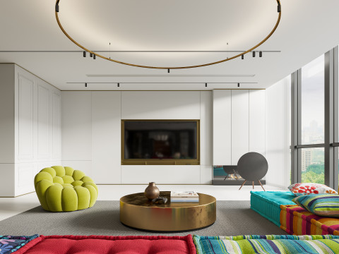 Luxurious living room and dining room hallway Modèle 3D