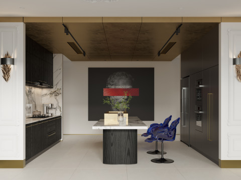 Luxurious living room and dining room hallway Modèle 3D