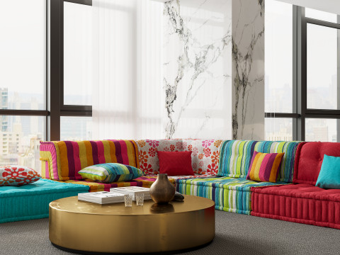 Luxurious living room and dining room hallway Modèle 3D