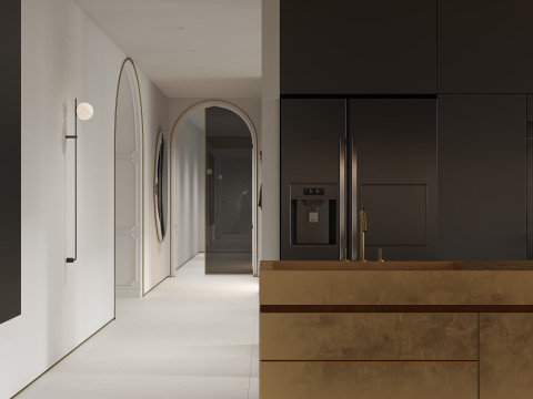 Luxurious living room and dining room hallway Modèle 3D